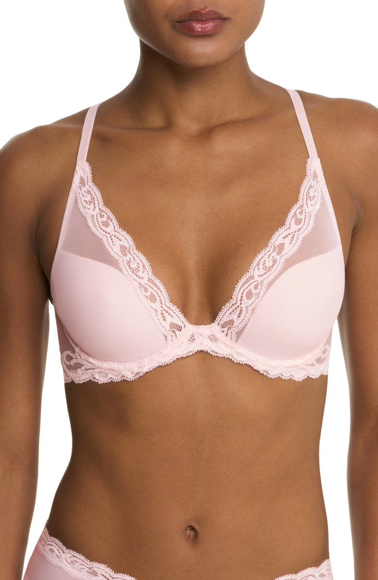 Natori Feathers Plunge T-Shirt Basics Bra, Main, color, Pink Sky