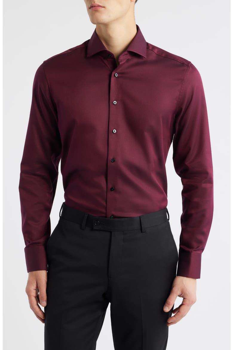 Slim Fit Solid Non-Iron Cotton Dobby Dress Shirt, Main, color, DARK RED