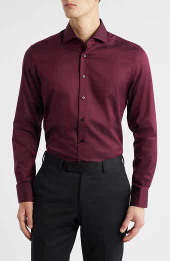 Slim Fit Solid Non-Iron Cotton Dobby Dress Shirt