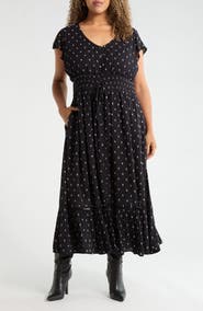 Treasure & Bond Smocked Dobby Maxi Dress