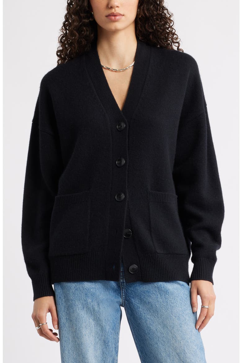 V-Neck Wool & Cashmere Cardigan, Main, color, BLACK ROCK