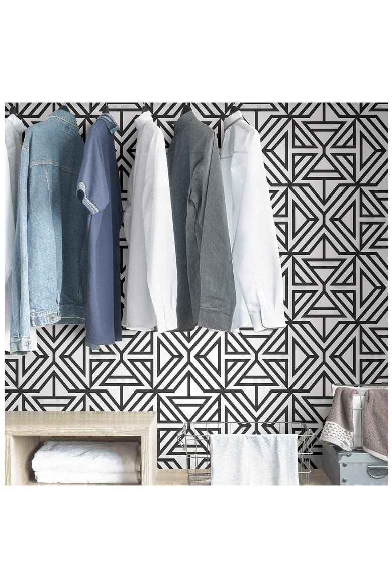 Black Linear Peel & Stick Wallpaper, Alternate, color, BLACK