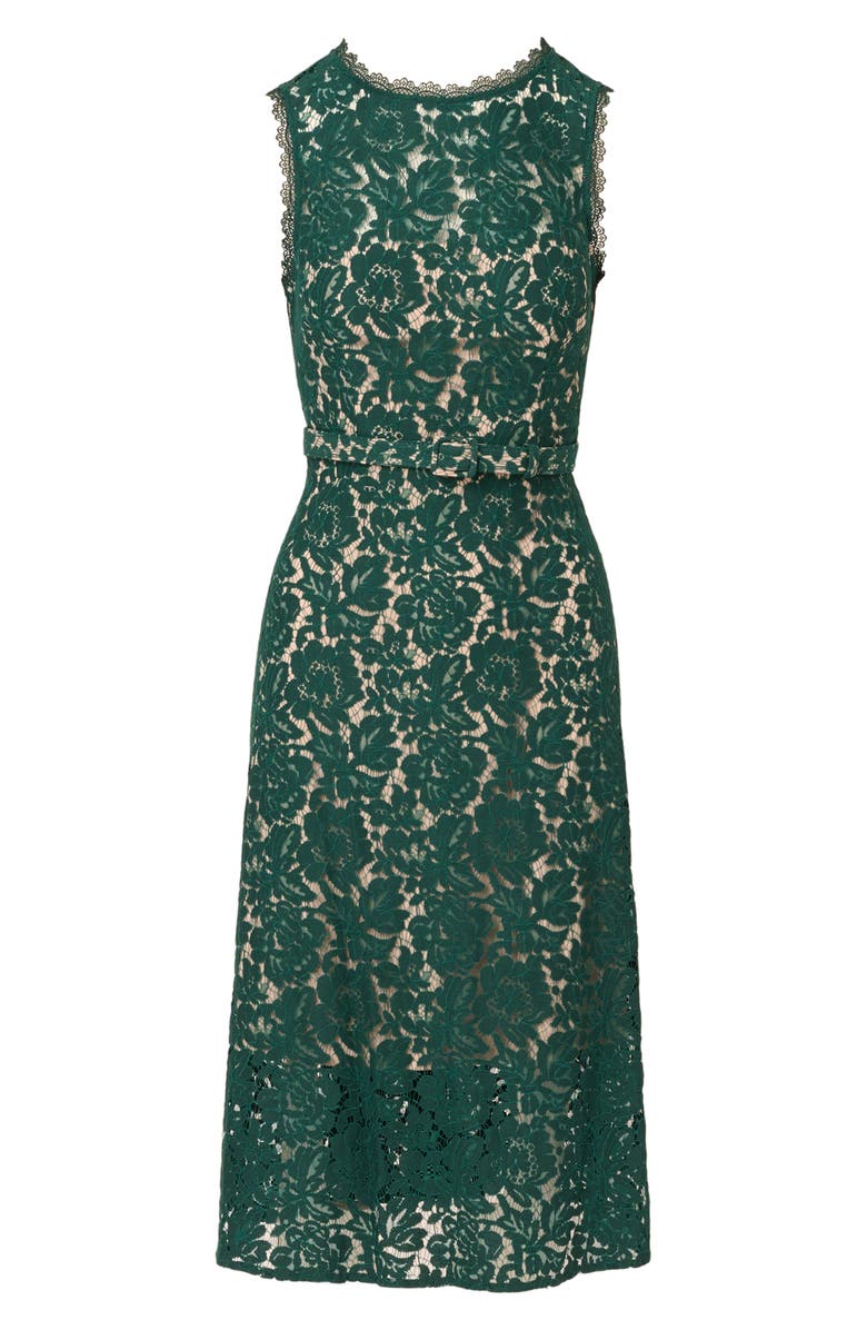 Adrianna Papell Belted Sleeveless Lace Midi Dress, Alternate, color,
