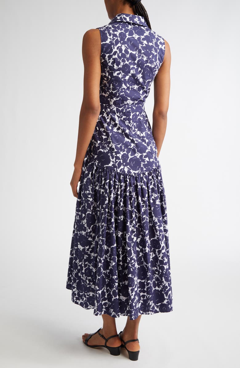 Michael Kors Collection Rose Print Drop Waist Cotton Poplin Midi Shirtdress, Alternate, color,