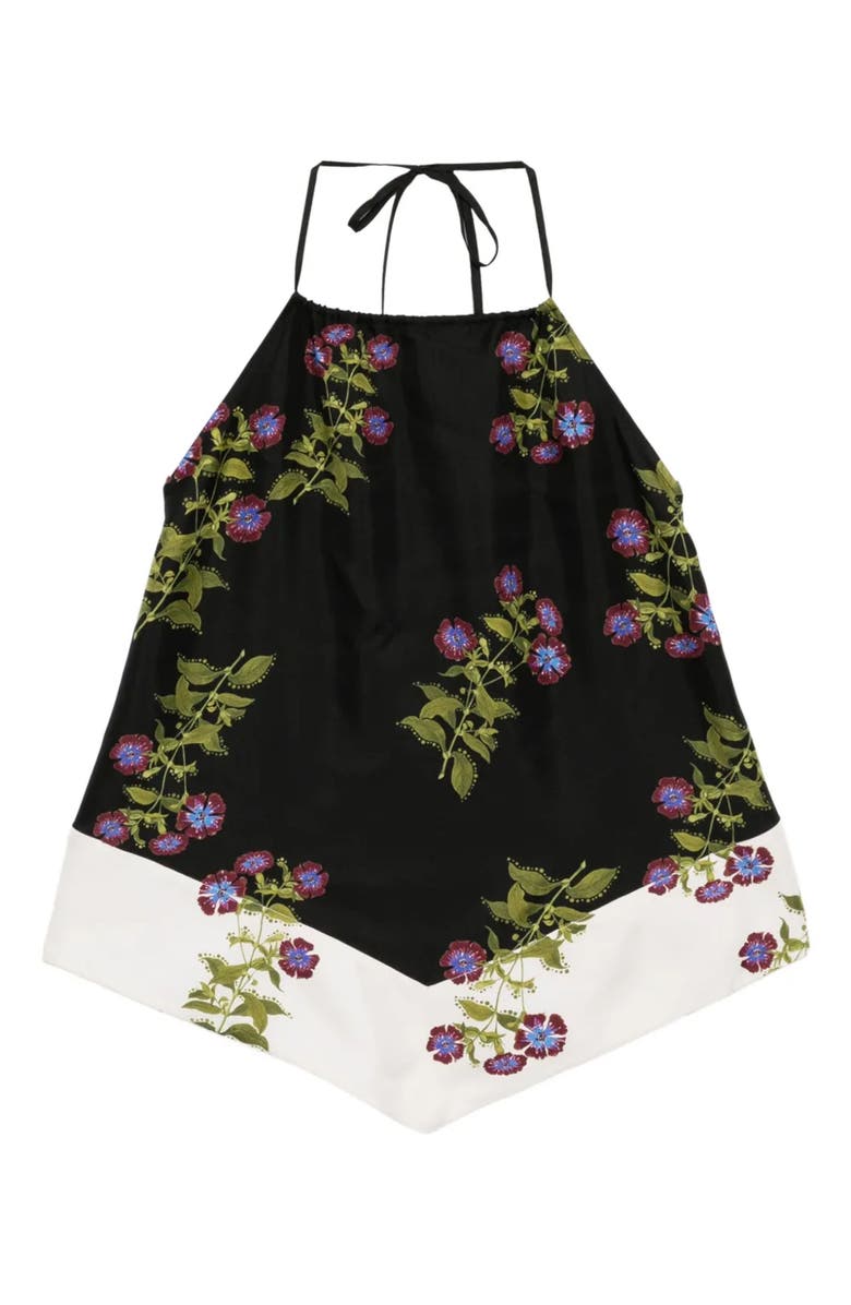 Cynthia Rowley Silk Halter Top, Main, color, Black Floral