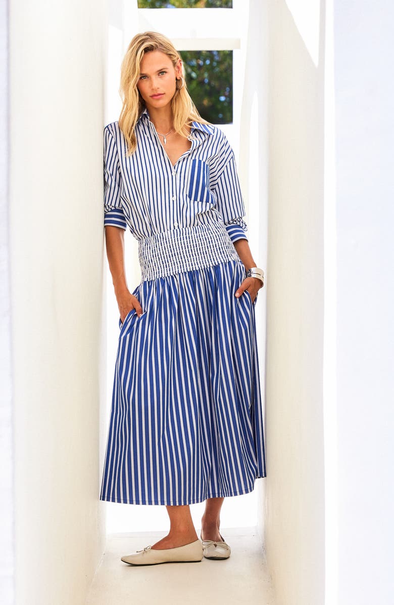 FIFTEEN TWENTY Leighton Ruched Sleeve Stripe Shirt, Alternate, color,