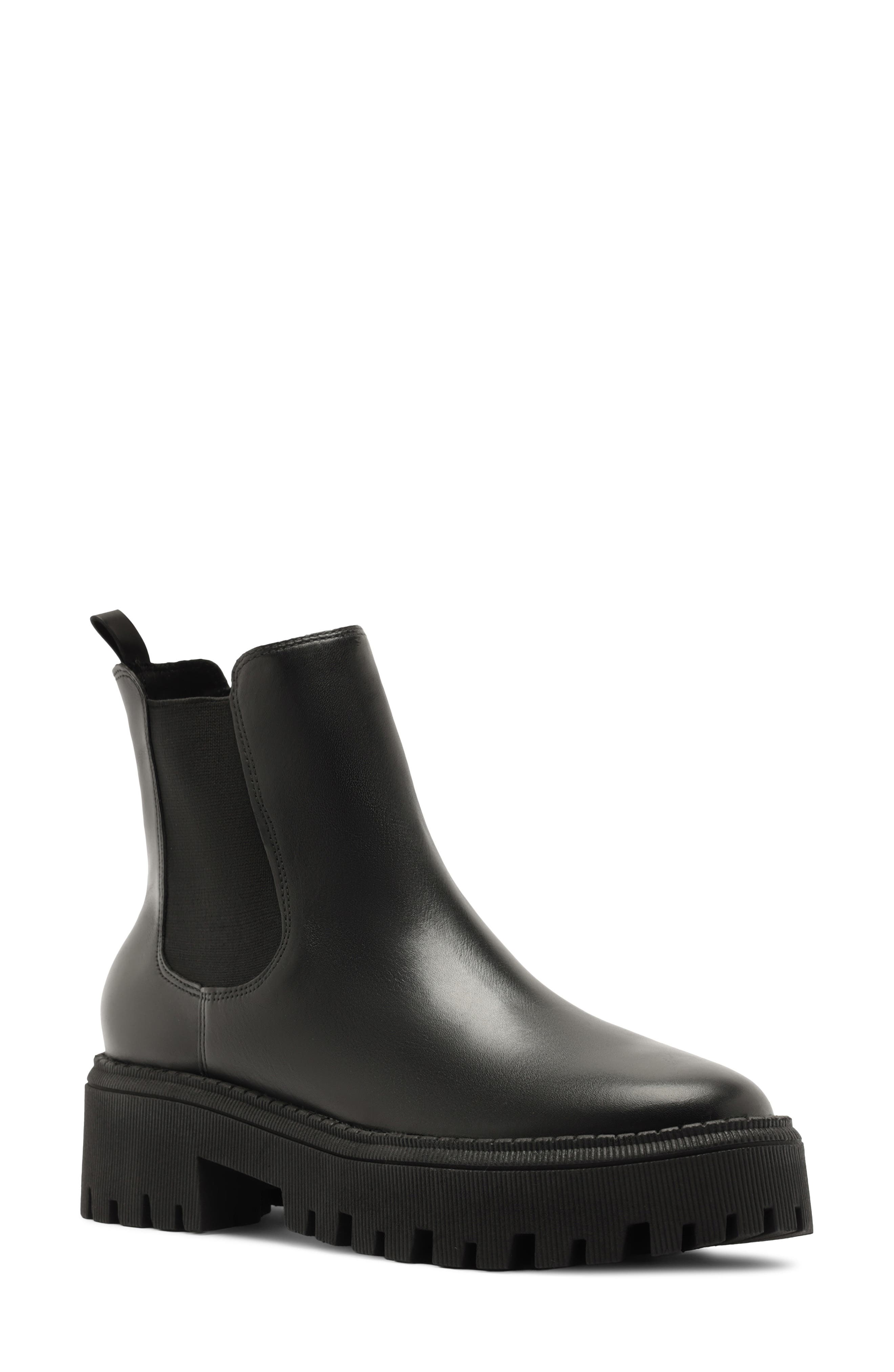 Annie Lug Sole Chelsea Boot, Main, color, BLACK