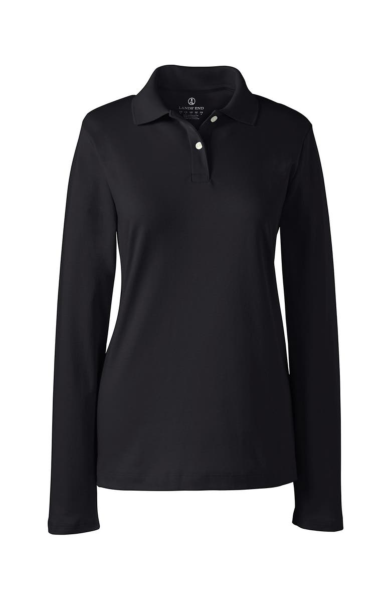Lands' End School Uniform Long Sleeve Feminine Fit Interlock Polo Shirt, Alternate, color, Black