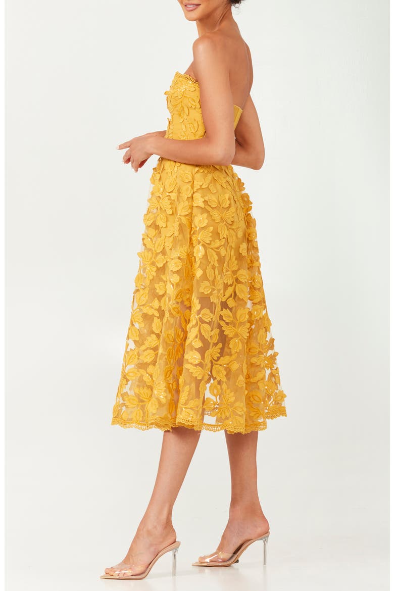 Florence Sequin Floral Strapless Midi Dress, Alternate, color, MARIGOLD