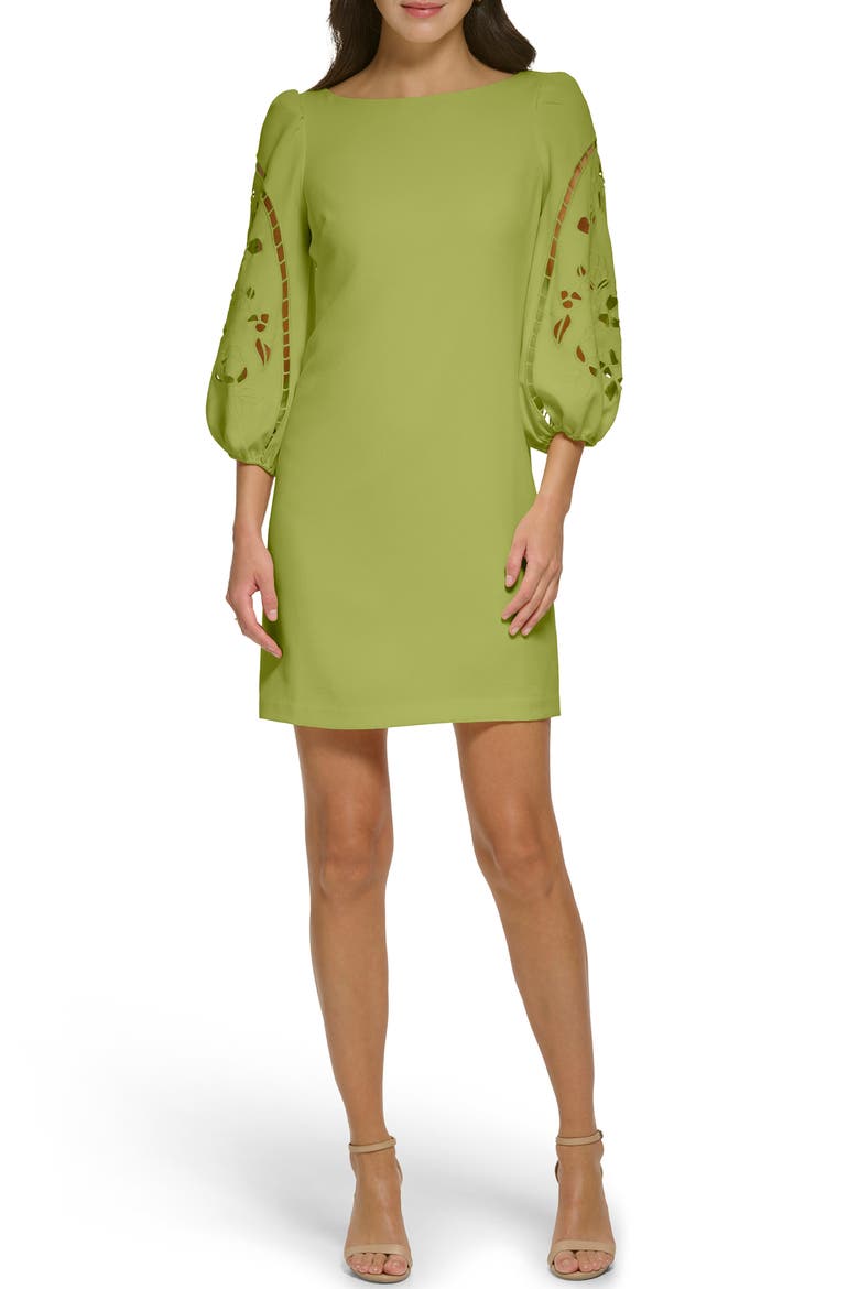 cocktail shift dresses with sleeves Tadashi Shoji Idly Embroidered Illusion Dress