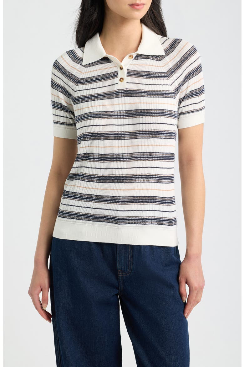 Teresa Stripe Silk Blend Polo, Main, color, IVORY MULTI