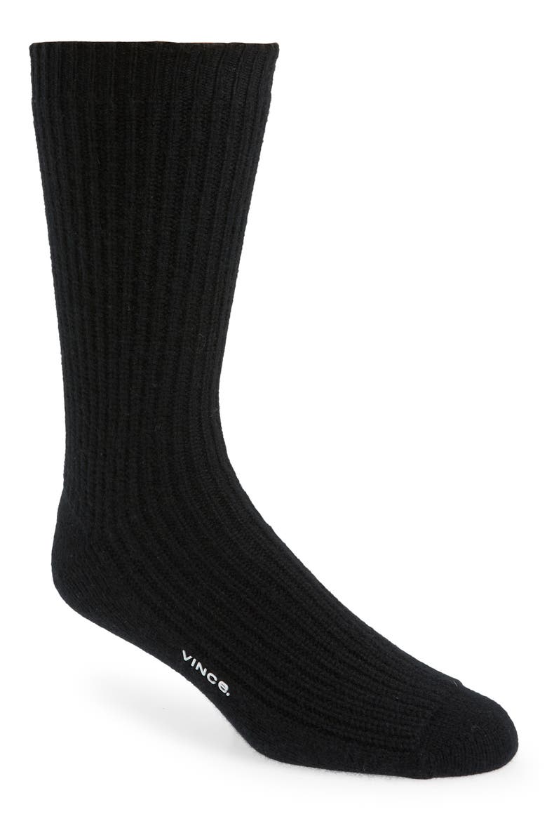Shaker Knit Wool & Cashmere Crew Socks, Main, color, BLACK