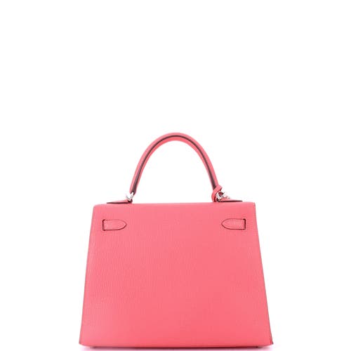 Pre-owned Hermes Hermes Kelly Handbag Pink Chevre Mysore With Palladium Hardware 25 In Pink