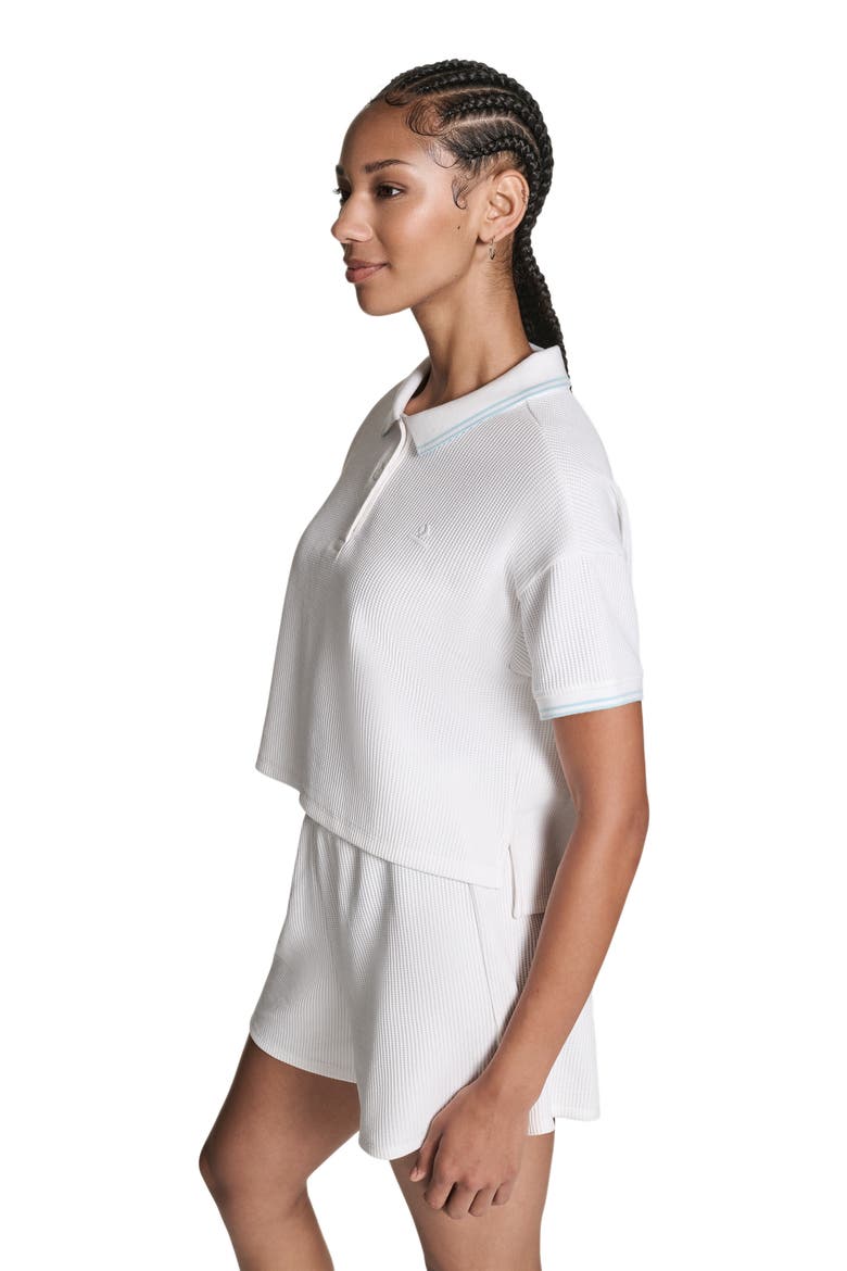 Cropped Waffle Polo, Alternate, color, White