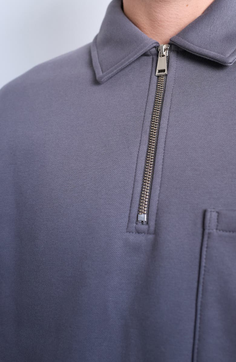 Topman Oversize Long Sleeve Quarter Zip Polo, Alternate, color, Grey