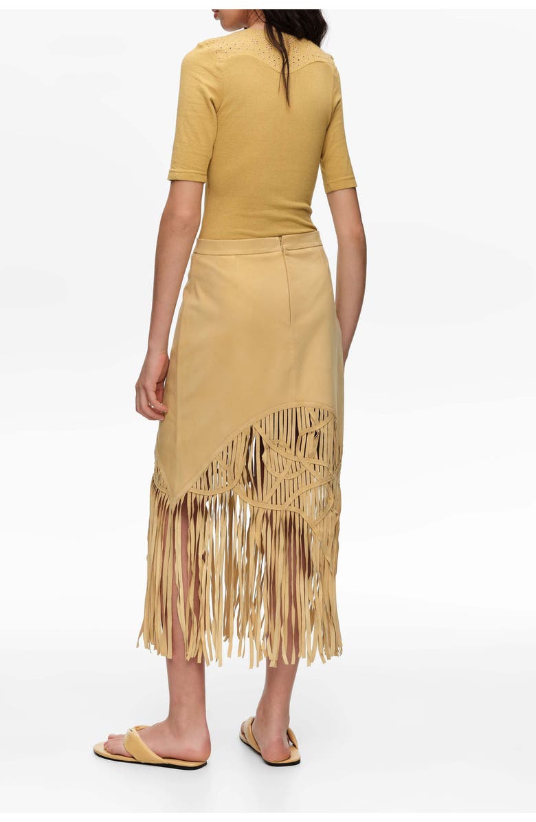 Bimba y Lola Suede Midi Skirt With Irregular Fringes, Alternate, color, Mustard
