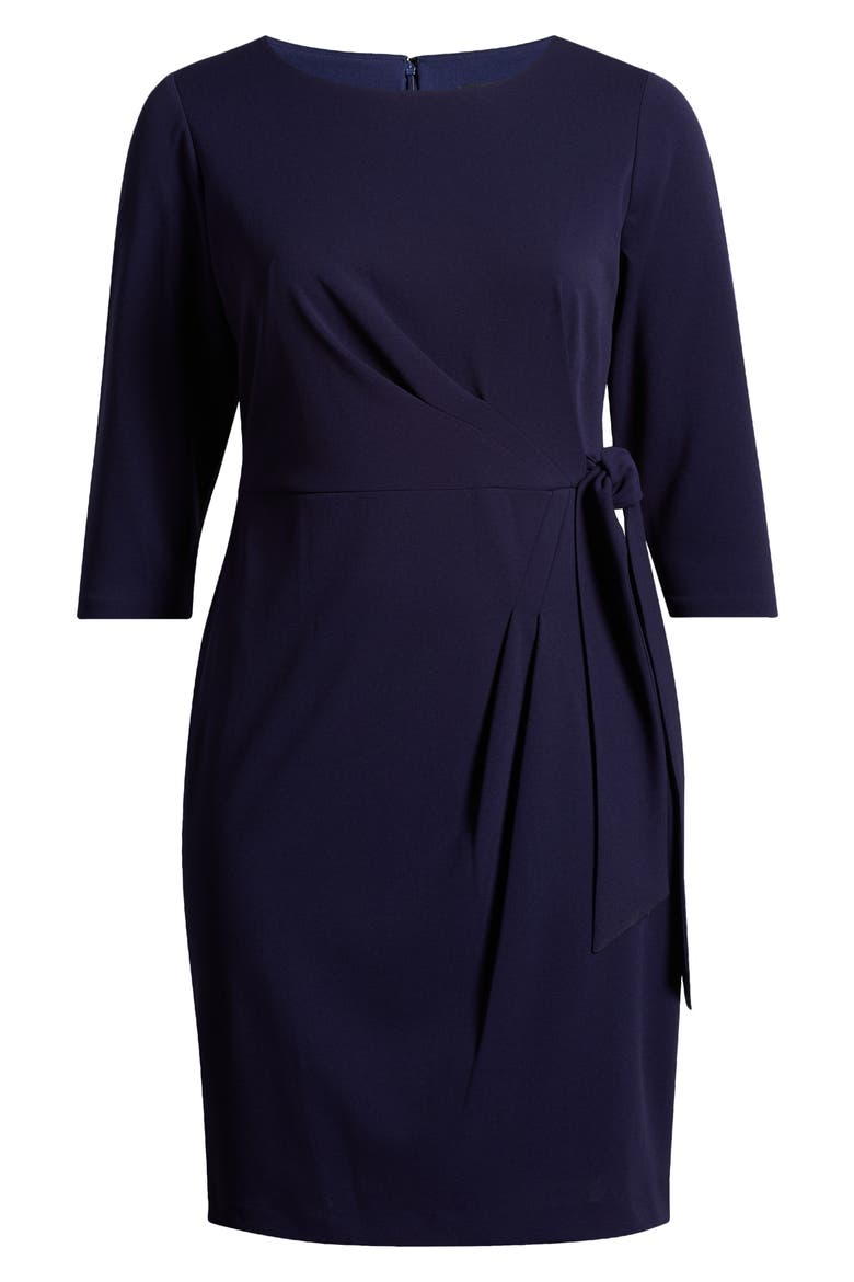 Side Tie Faux Wrap Sheath Dress, Alternate, color, MIDNIGHT NAVY
