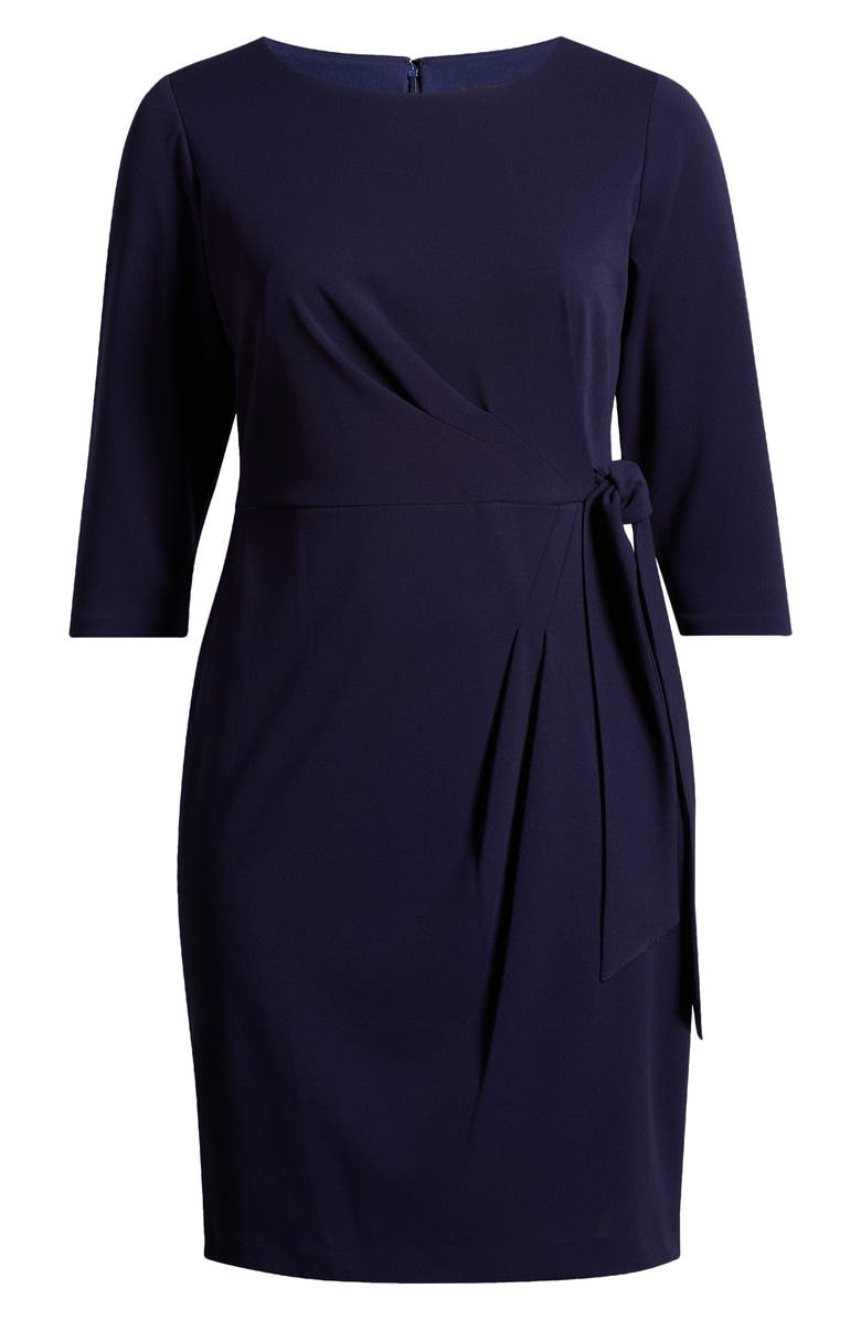 Tahari ASL Side Tie Faux Wrap Sheath Dress, Alternate, color, Midnight Navy