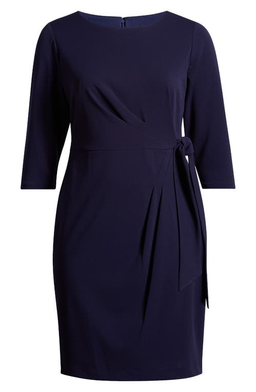 Tahari Asl Side Tie Faux Wrap Sheath Dress In Midnight Navy