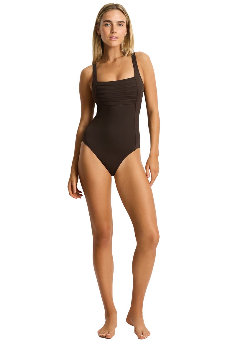 De Luxe Square Neck One-Piece Swimsuit, Alternate, color, ESPRESSO