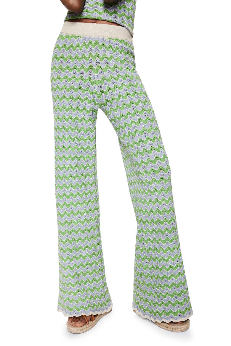 High Waist Flare Knit Pants, Main, color, GREEN