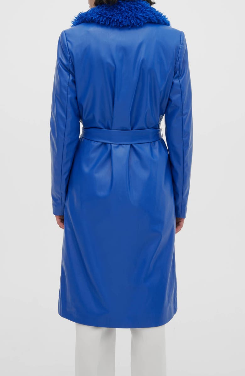 Noize Tezza Faux Leather Trench with Faux Shearling Collar, Alternate, color, Sapphire