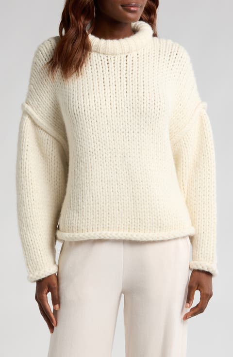 Lofty Wool Blend Whipstitch Mock Neck Sweater