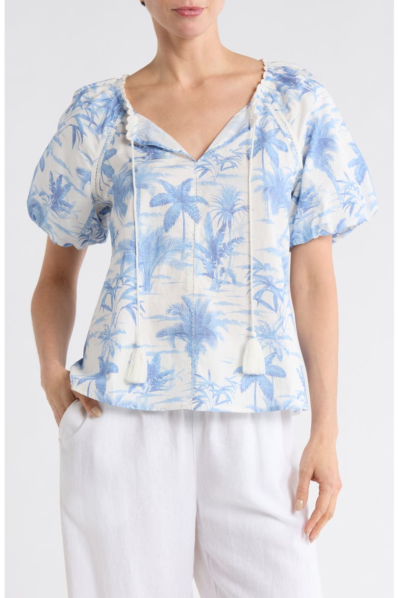 Fortuna Fronds Puff Sleeve Cotton Top, Main, color, VANILLA ICE
