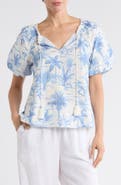 Tommy Bahama Fortuna Fronds Puff Sleeve Cotton Top