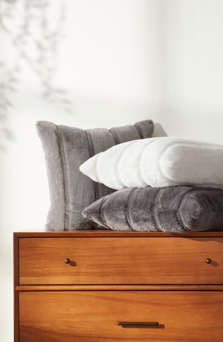 Nordstrom Jacquard Stripe Faux Fur Accent Pillow, Alternate, color,