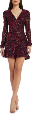Dress the Population Kelsey Sequin Floral Long Sleeve Minidress