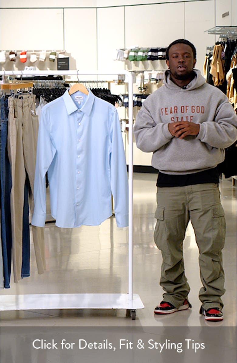 Tech Light Blue Performance Cotton Blend Piqué Button-Up Shirt, sales video thumbnail