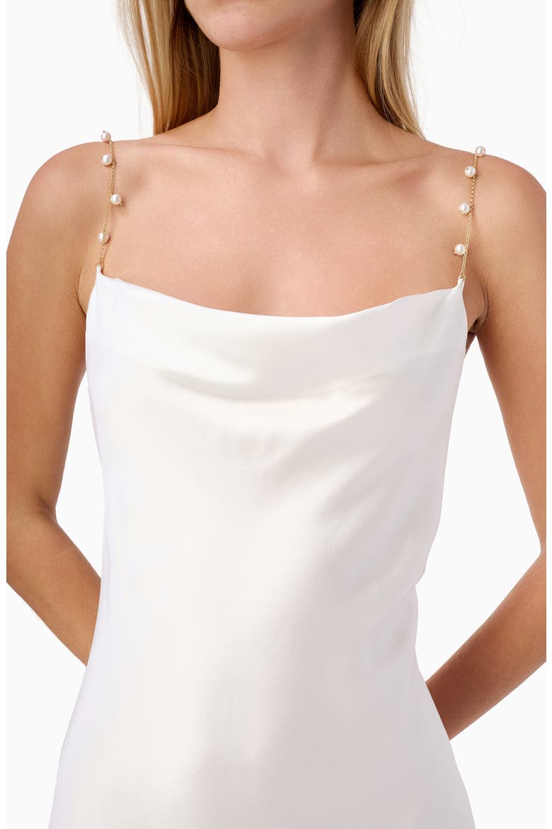 Shallon Faux Pearl Strap Satin Gown, Alternate, color, WHITE