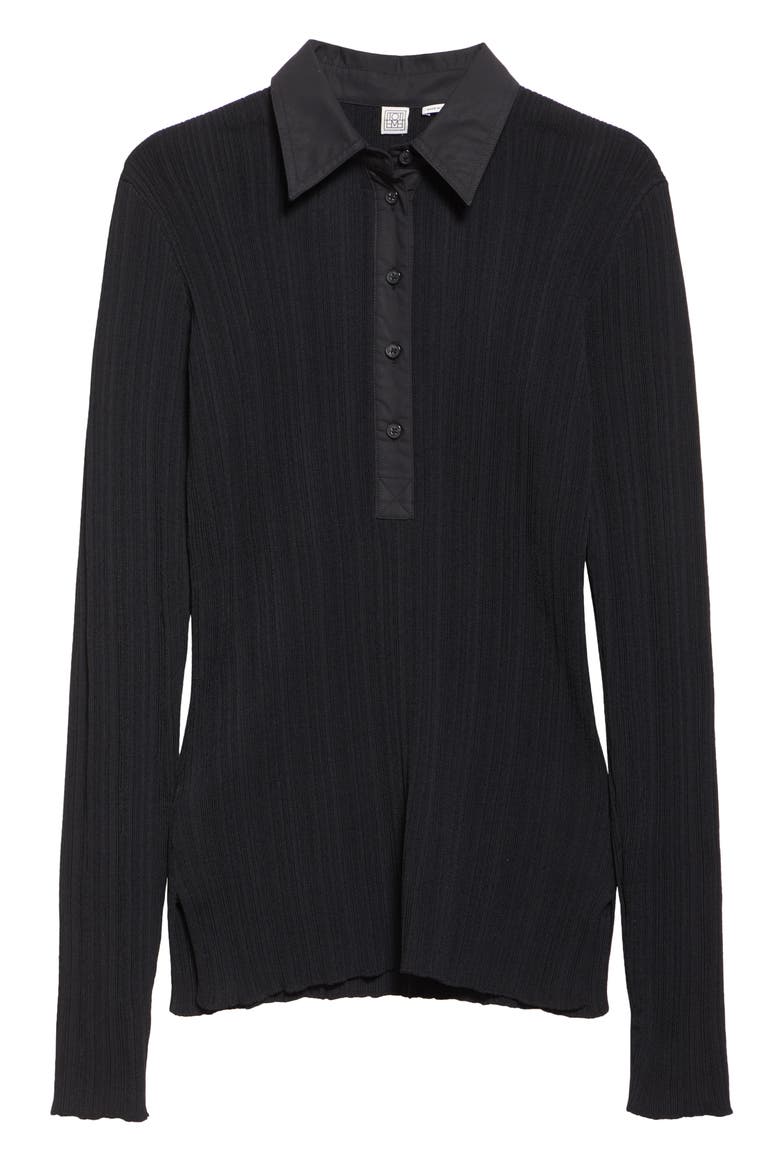 Half Placket Long Sleeve Knit Polo, Alternate, color, BLACK
