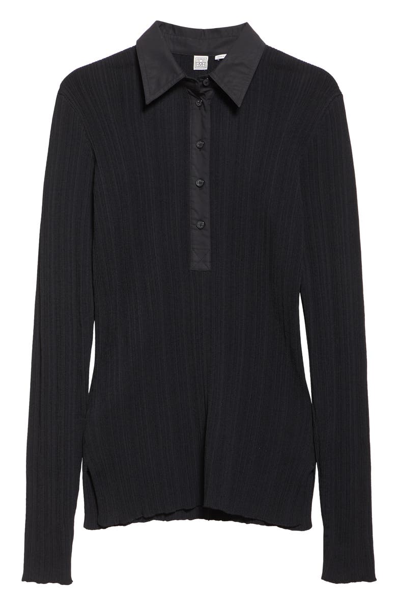 TOTEME Half Placket Long Sleeve Knit Polo, Alternate, color, Black