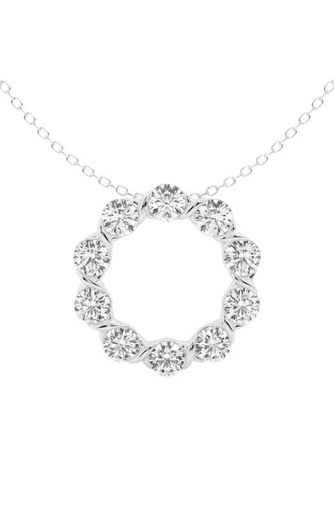 14K White Gold Lab Grown Diamond Circle Pendant Necklace
