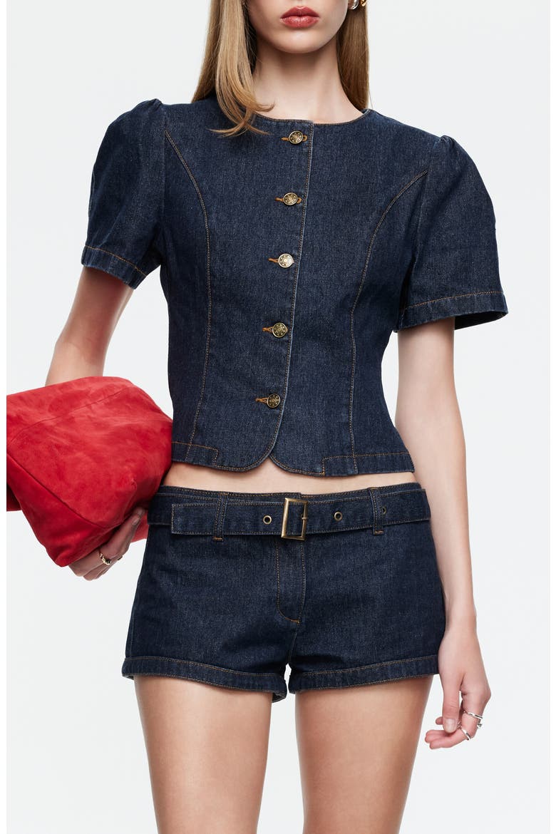 Femme Denim Button-Up Top, Main, color, DARK DENIM