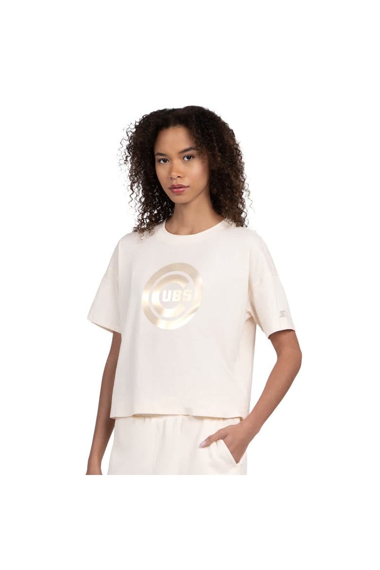 Women's Starter Cream Chicago Cubs Pastels Boxy Cropped T-Shirt, Main, color, Cream