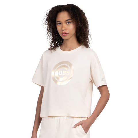 Women's Starter Cream Chicago Cubs Pastels Boxy Cropped T-Shirt