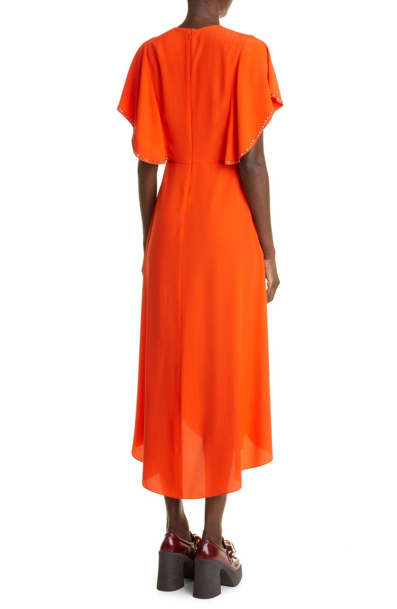 Stella McCartney Embellished Flutter Sleeve Silk Crêpe de Chine High-Low Midi Dress, Alternate, color, 