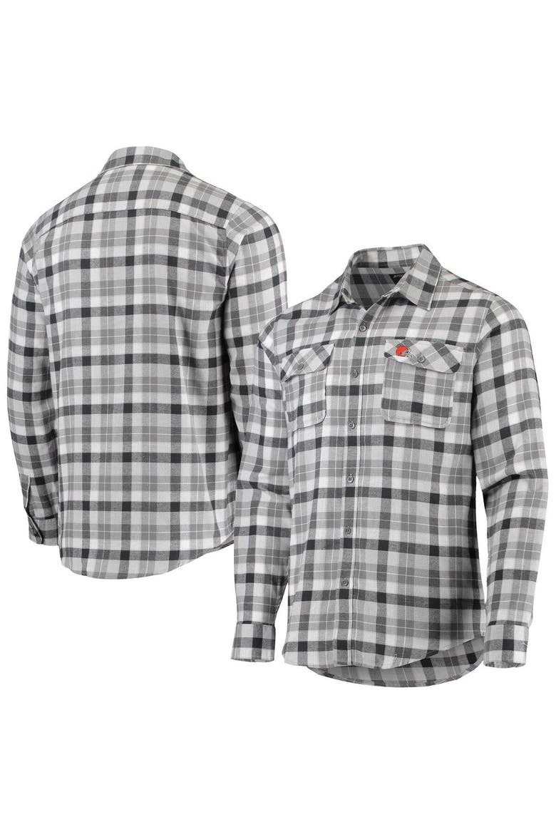 Men's Antigua Charcoal/Gray Cleveland Browns Ease Flannel Long Sleeve Button-Up Shirt, Main, color, Charcoal