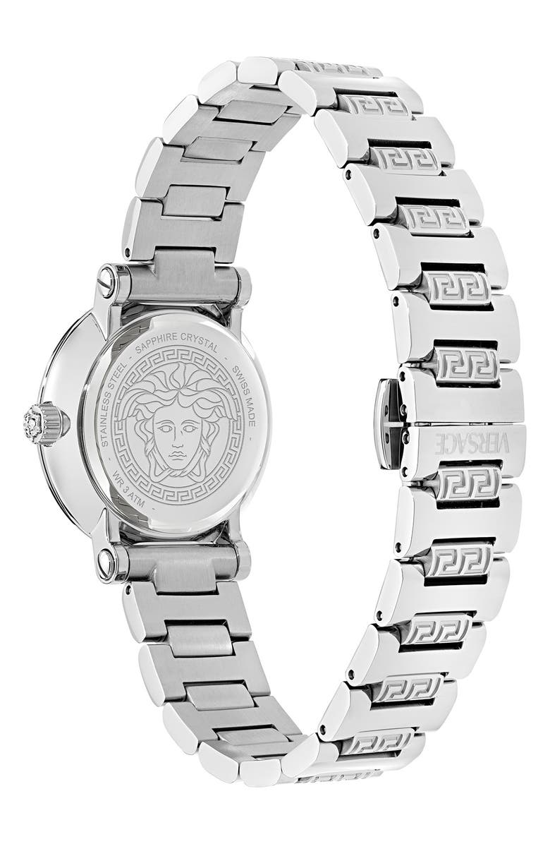 Versace Greca Sphere Petite Bracelet Watch, 30mm, Alternate, color, Stainless Steel/ Black
