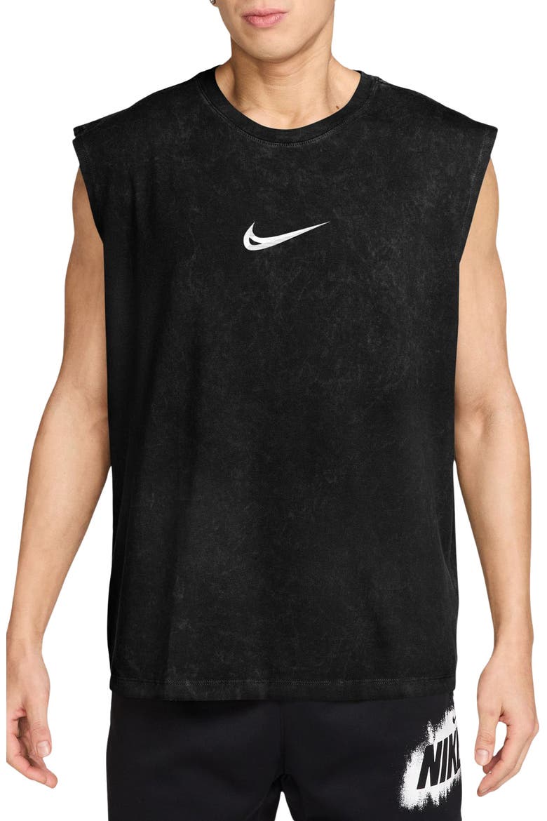 Swoosh Graphic Loose Sleeveless T-Shirt, Main, color, BLACK/ WHITE