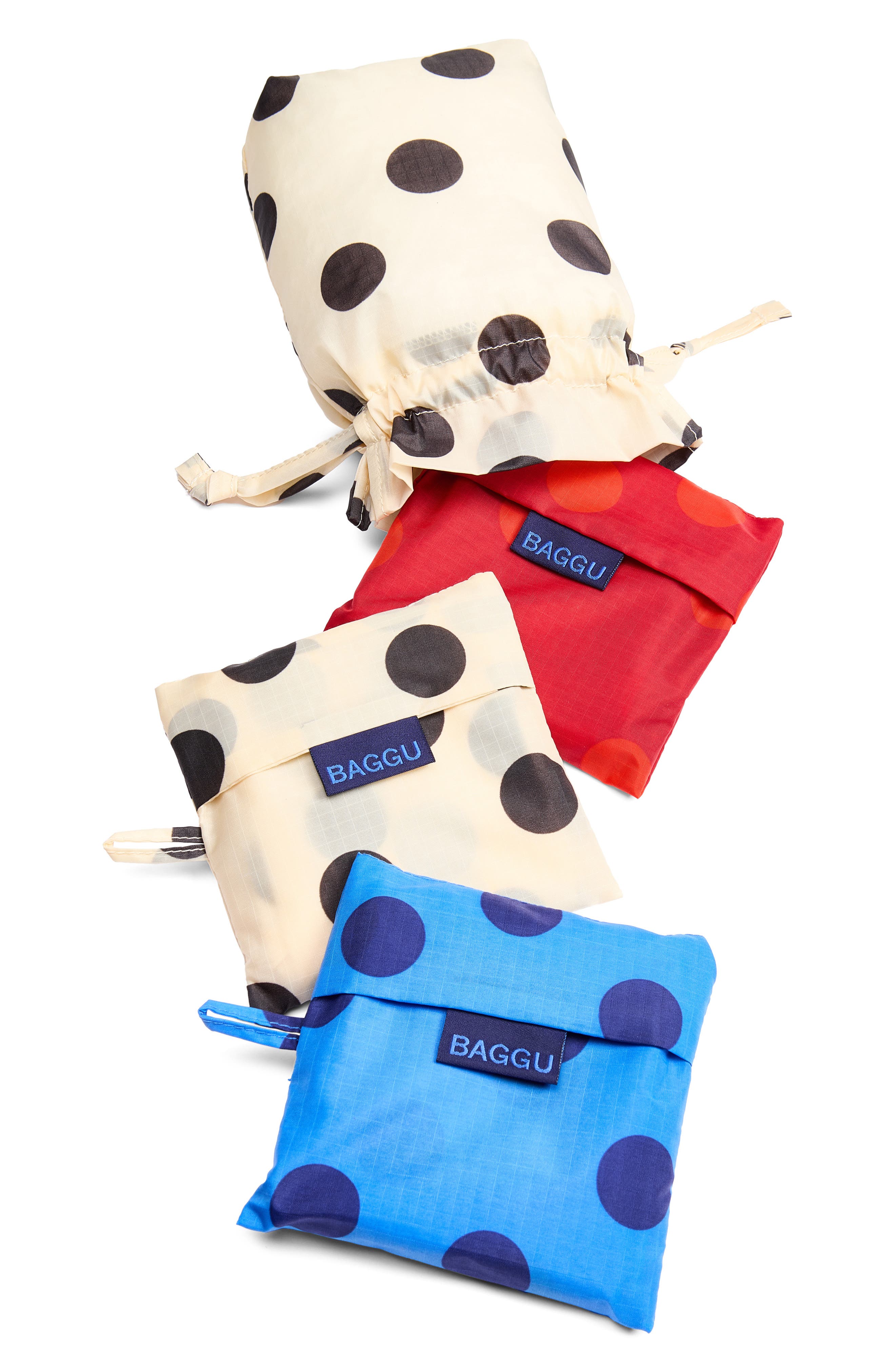 Set of 3 Standard Baggu Printed Recycled Nylon Totes, Alternate, color, POLKA DOT MIX