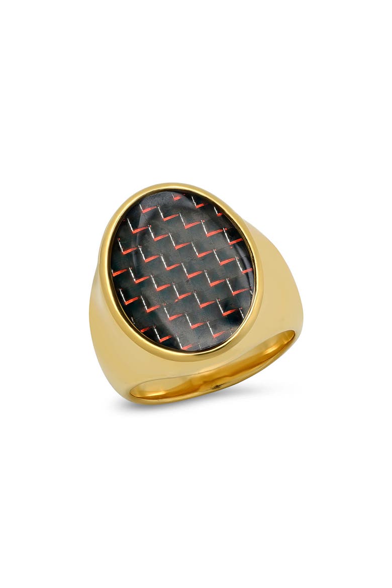 Men's 18K Gold Plated Stainless Steel Resin Signet Ring, Main, color, GOLD