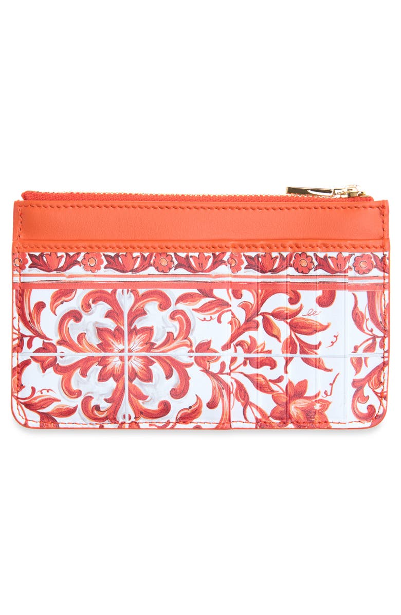 Dolce&Gabbana DG Logo Majolica Print Leather Coin Purse, Alternate, color, Ih3tn Maiolica 6 Orange