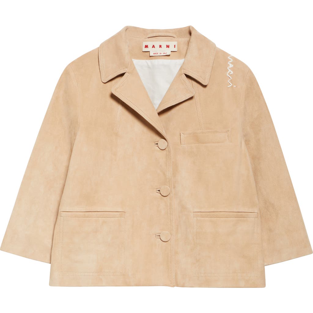 Marni Logo-embroidered Suede Jacket In 00c15 Pale Peach