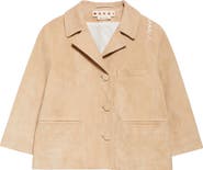 Marni Logo Embroidered Boxy Suede Jacket