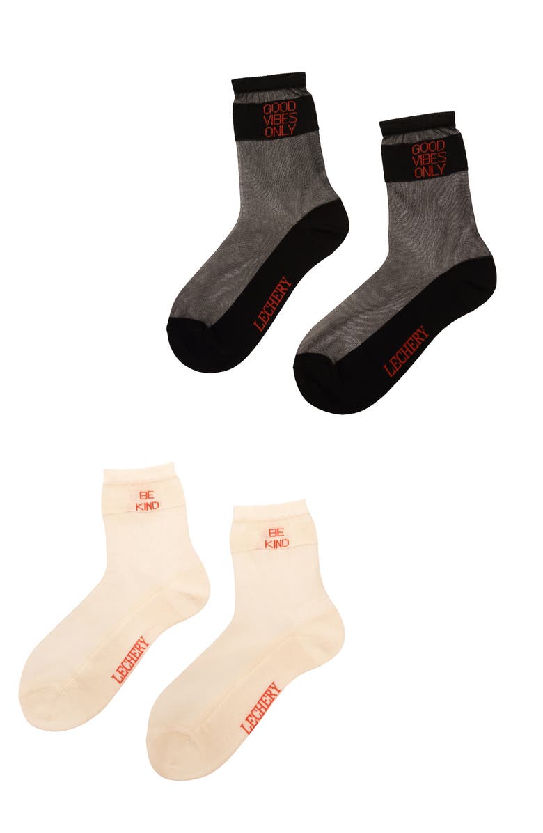 LECHERY<sup>®</sup> 2-Pack Be Kind & Good Vibes Only Sheer Crew Socks, Main, color, 