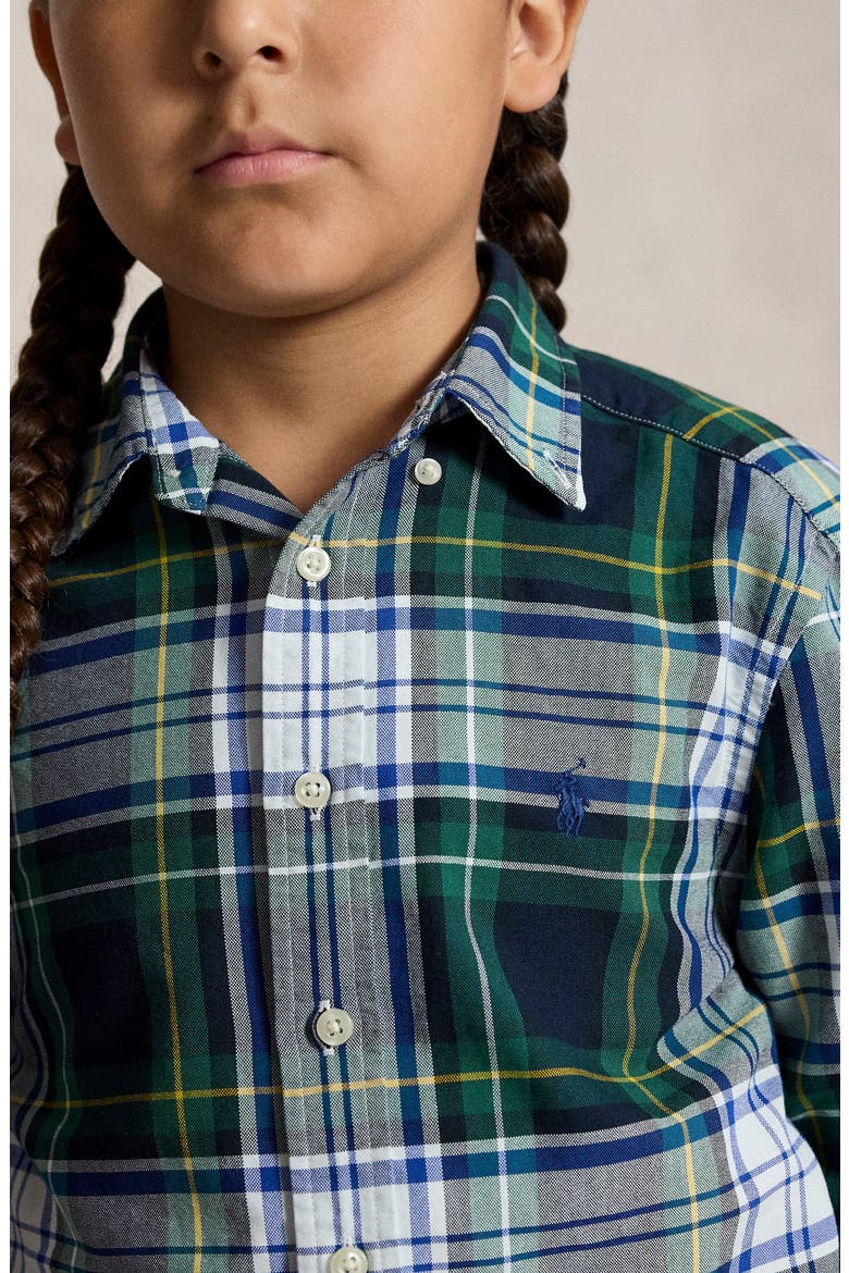 Kids' Plaid Cotton Oxford Button-Down Shirt, Alternate, color, WHITE GREEN MULTI